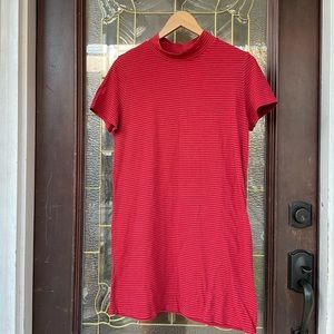 Urban Outfitters Mock Neck Red & Black Striped Mini T-Shirt Dress